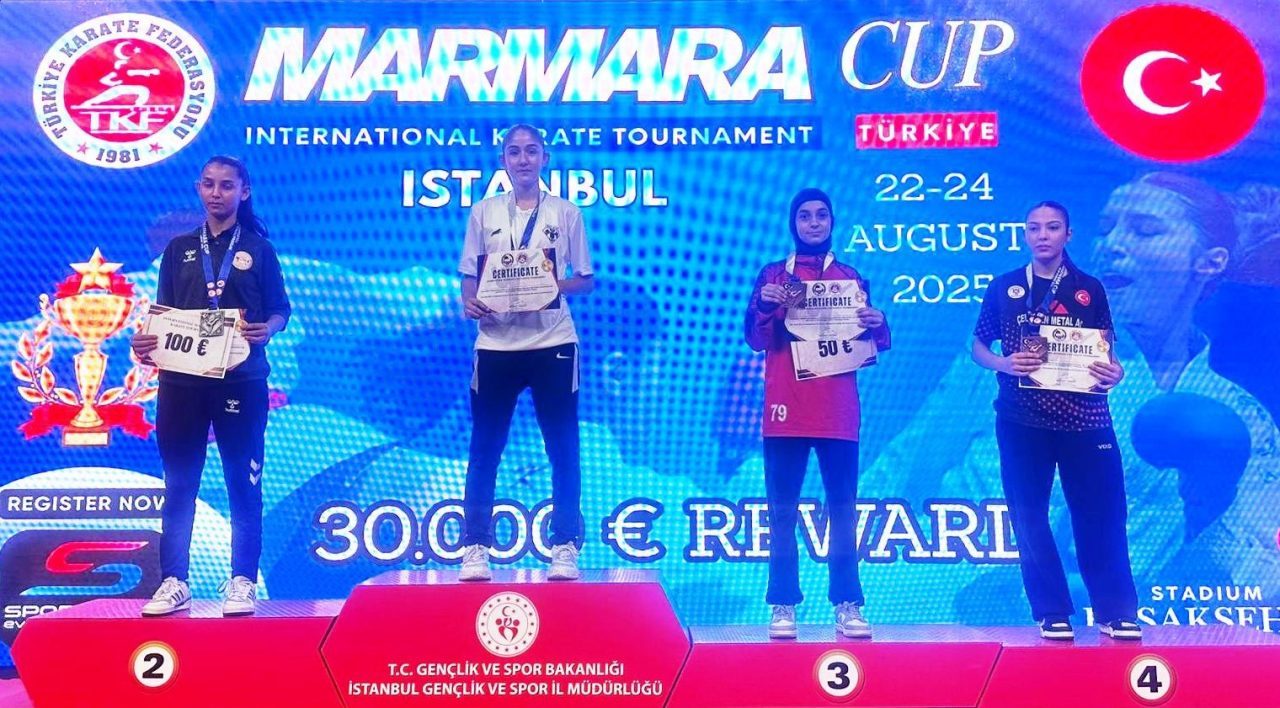 Körfez Gençlerbirliği Spor Kulübü’nün genç karatecileri, katıldıkları uluslararası turnuvadan madalyalarla