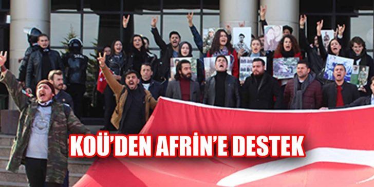 Kocaeli Üniversitesi’nde, Turancı Hareket Platformu üyesi öğrenciler Zeytin Dalı Harekatı’na
