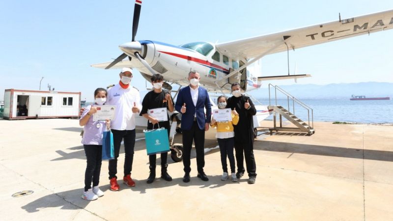 Kocaeli'de deniz uçağıyla seyahat etmek isteyen çocukların hayali gerçeğe dönüştü.