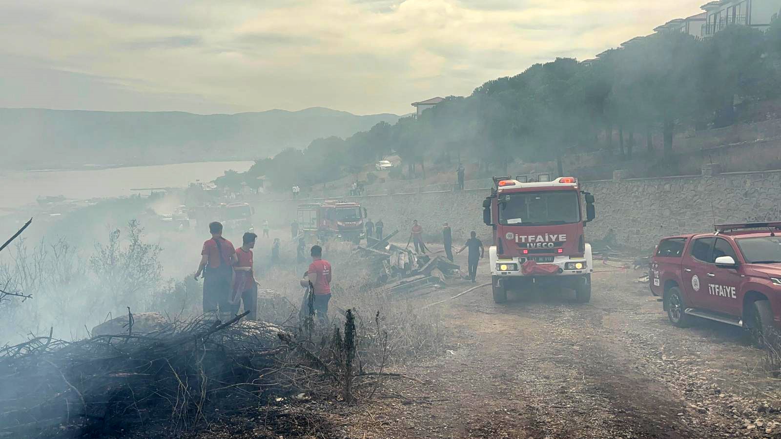 Kocaeli'nin İzmit ilçesinde çıkan orman yangını, ekiplerin havadan ve karadan