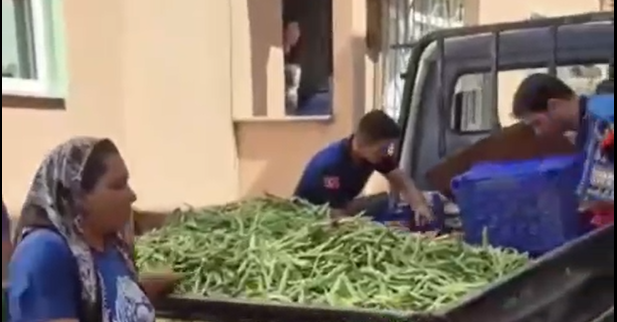 Kocaeli'nin Gebze ilçesinde seyyar sebze satan bir ailenin tezgahına zabıta