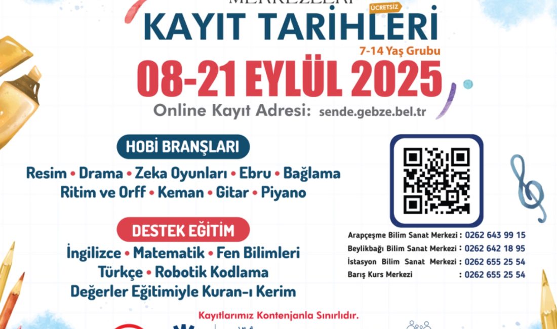 Gebze Belediyesi’nin Bilim ve Sanat Merkezleri için kayıtlar başladı. 8