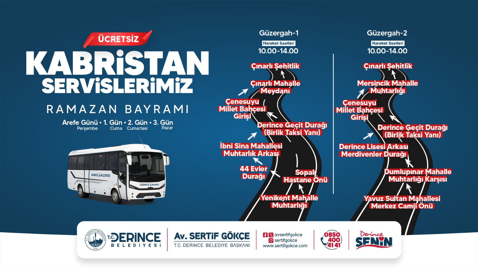 Derince Belediyesi, Ramazan Bayramı boyunca kabristan ziyareti yapacak vatandaşlar için