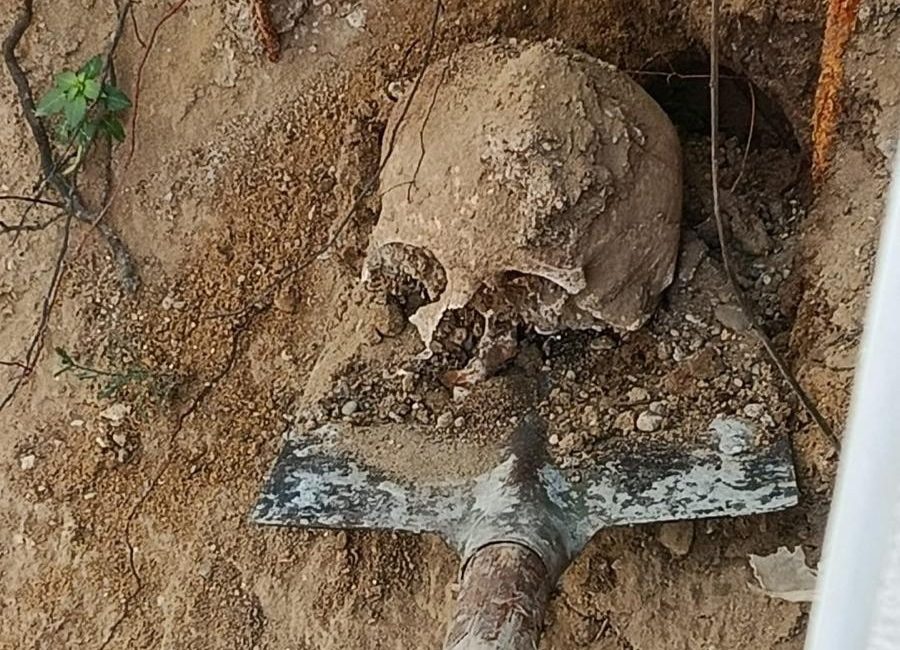 Kocaeli’nin Körfez ilçesinde bahçesinde kazı yapan bir vatandaş, insana ait