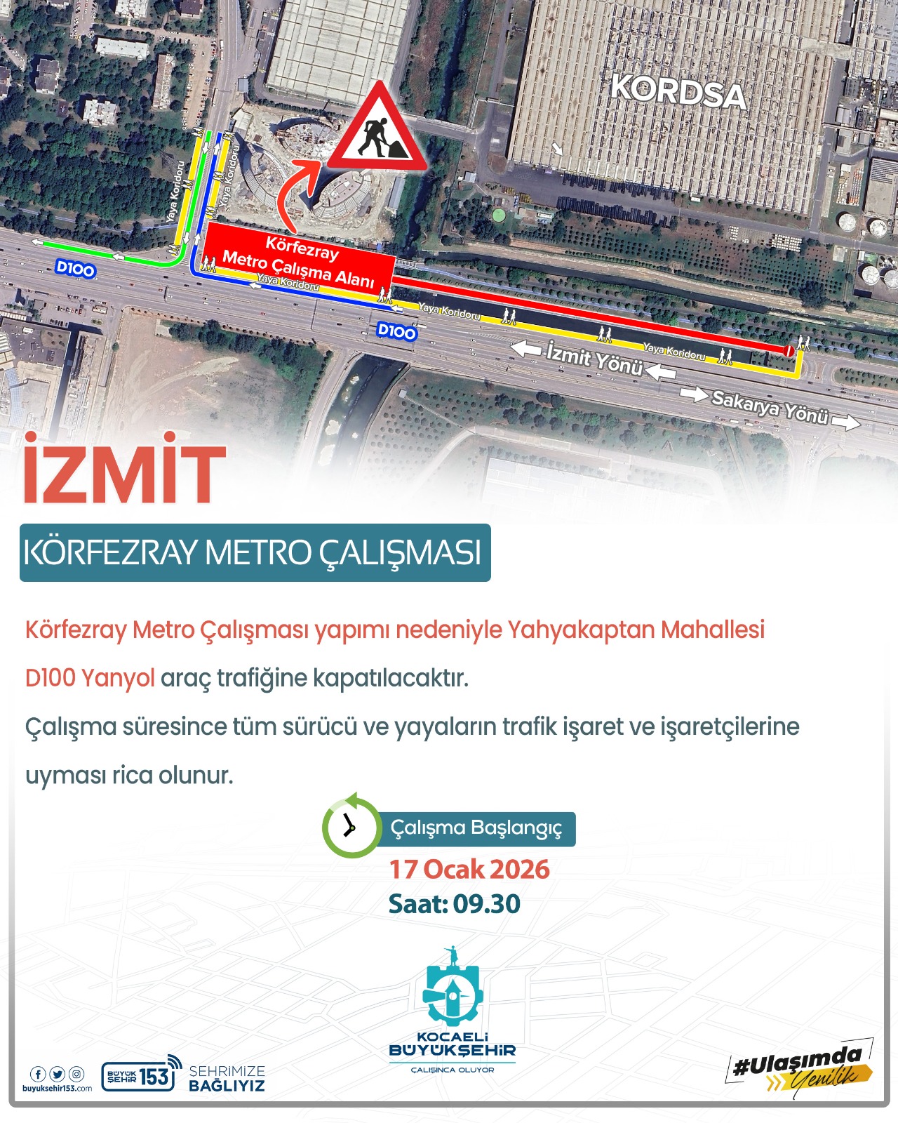 Körfezray Metro Projesi’nin Yahyakaptan Mahallesi ayağında devam eden altyapı çalışmaları