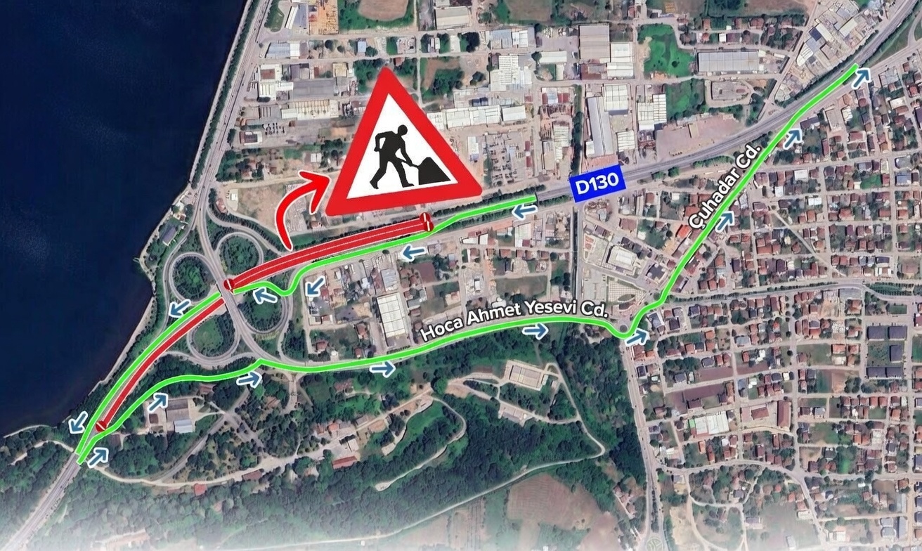 Başiskele Yeşilyurt Mahallesi D-130 Karayolu’nda yürütülen üstyapı çalışmaları nedeniyle trafik,