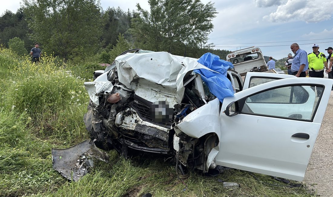 Kastamonu'nun Araç ilçesinde kontrolden çıkan bir otomobilin yol kenarındaki istinat