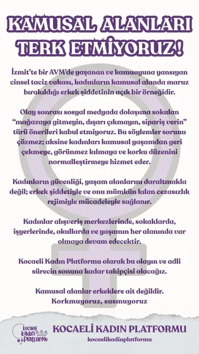 Kocaeli Kadın Platformu ayağa kalktı! AVM’deki tacize tepki yağdı