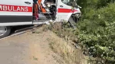 Kocaeli'nin Kandıra ilçesinde hasta taşıdığı esnada kontrolden çıkarak yol kenarındaki