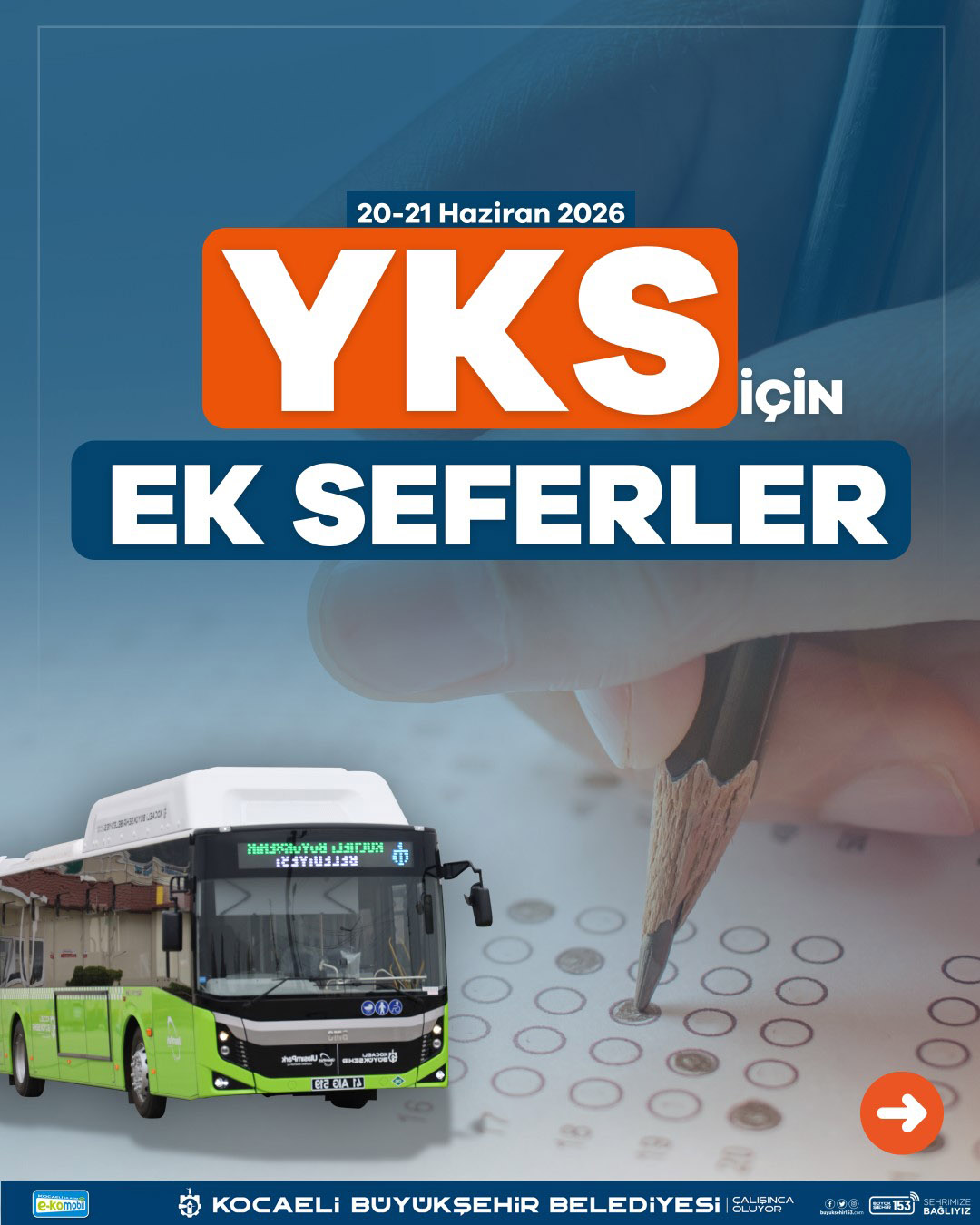 Kocaeli'de YKS sınavının iki günü ulaşım ücretsiz!