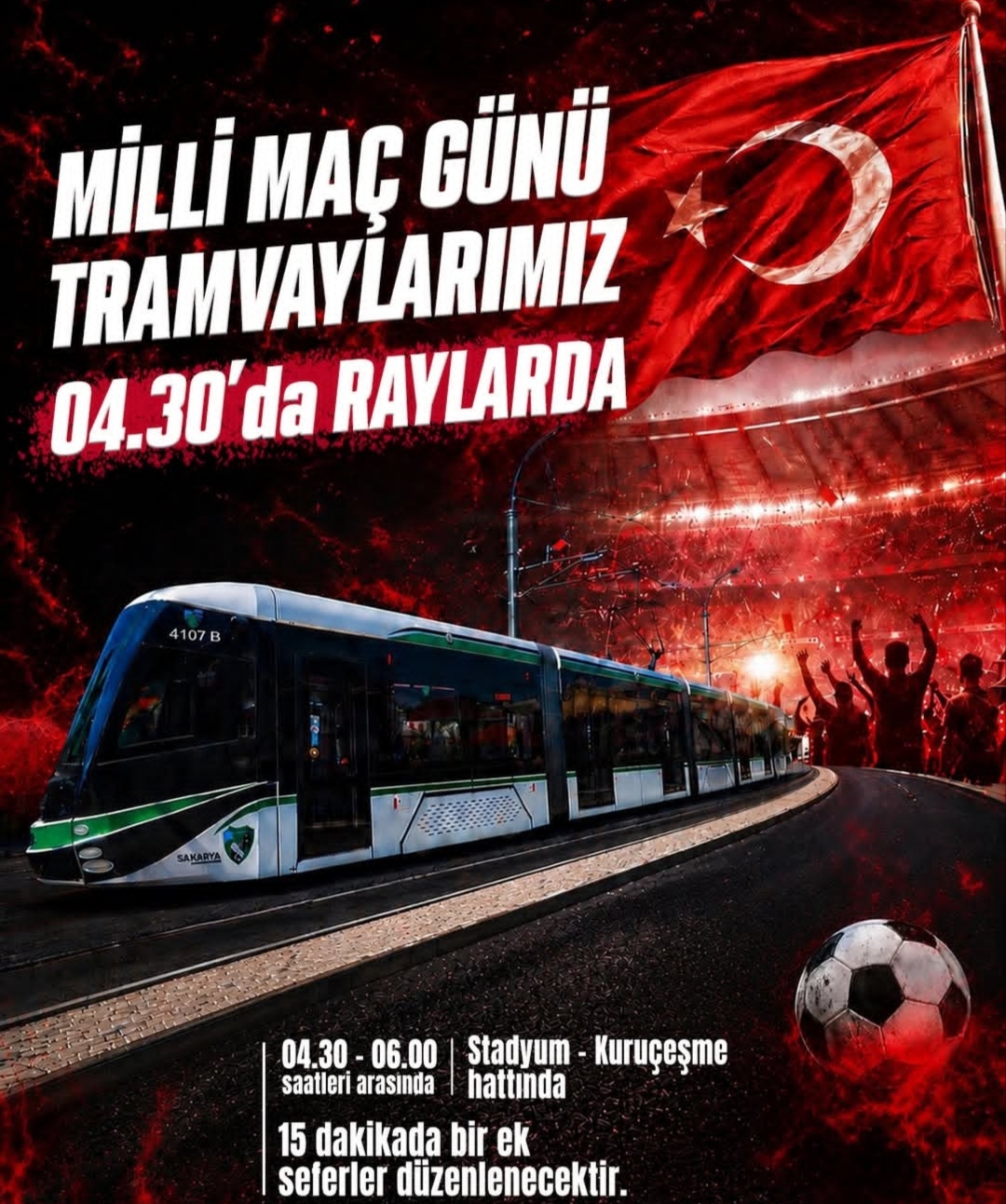 Kocaeli'de milli maç coşkusu: Tramvay seferlerine 04.30 düzenlemesi!