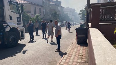 Kocaeli'nin Körfez ilçesi TEM Otoyolu kenarında seyir halindeki saman yüklü