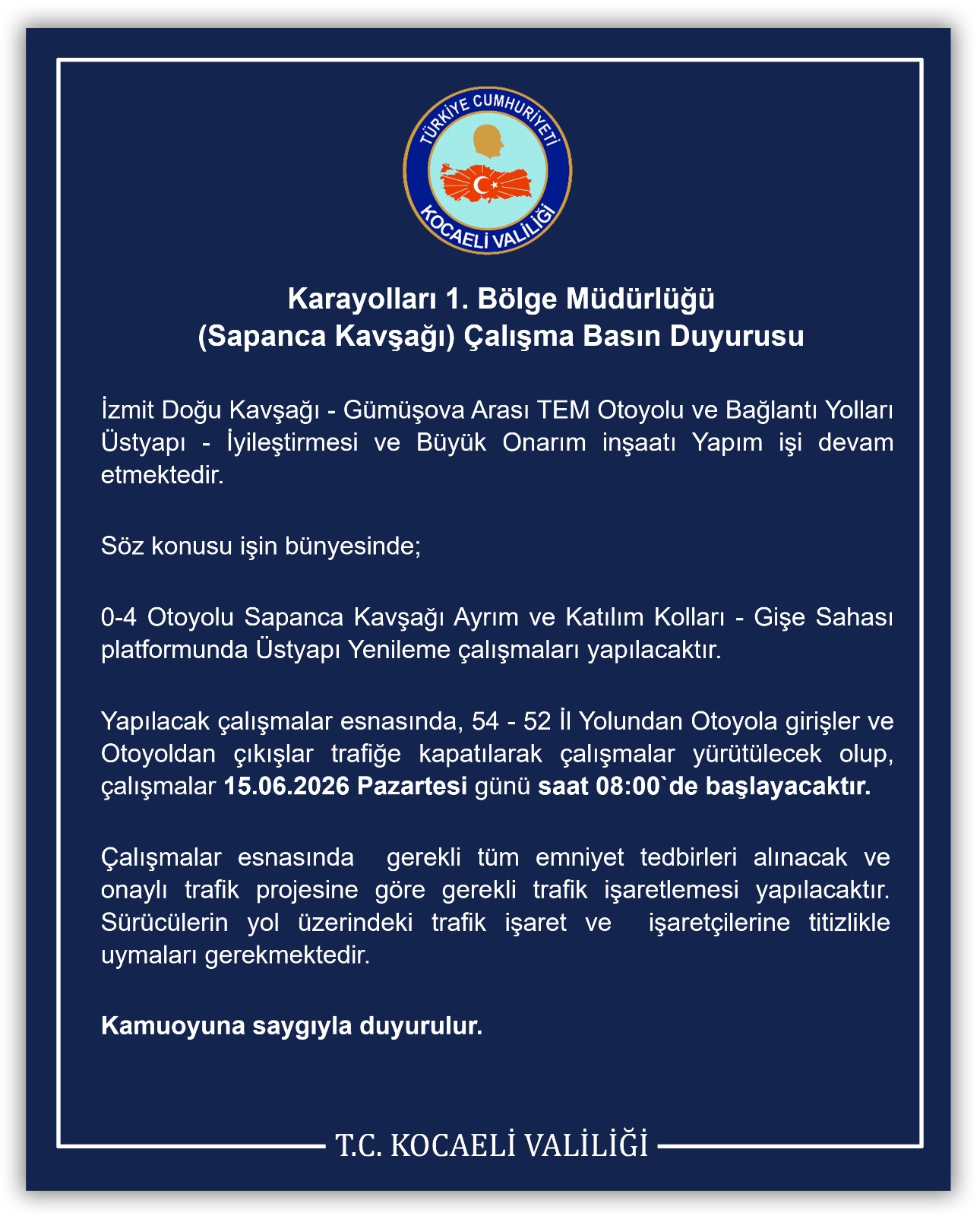 TEM Otoyolu'nda o kavşak trafiğe kapatıldı