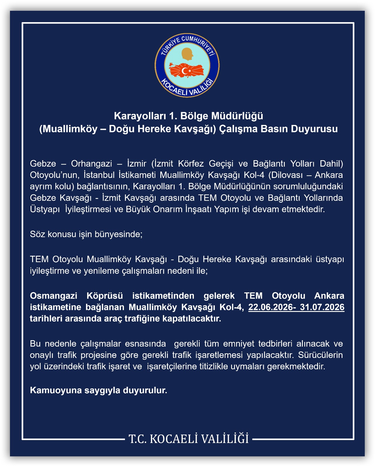 Yola çıkacaklar dikkat! Otoyolda o güzergâh trafiğe kapanıyor