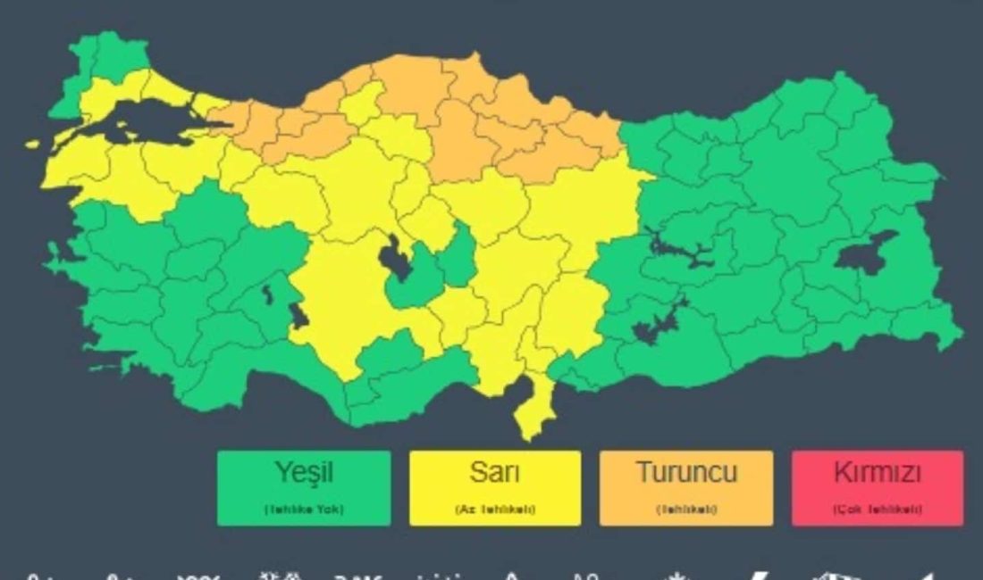 Meteoroloji Genel Müdürlüğü’nün son hava tahmin haritasında Kocaeli dâhil olmak
