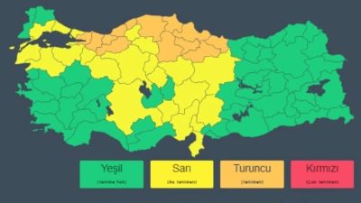Meteoroloji Genel Müdürlüğü’nün son hava tahmin haritasında Kocaeli dâhil olmak