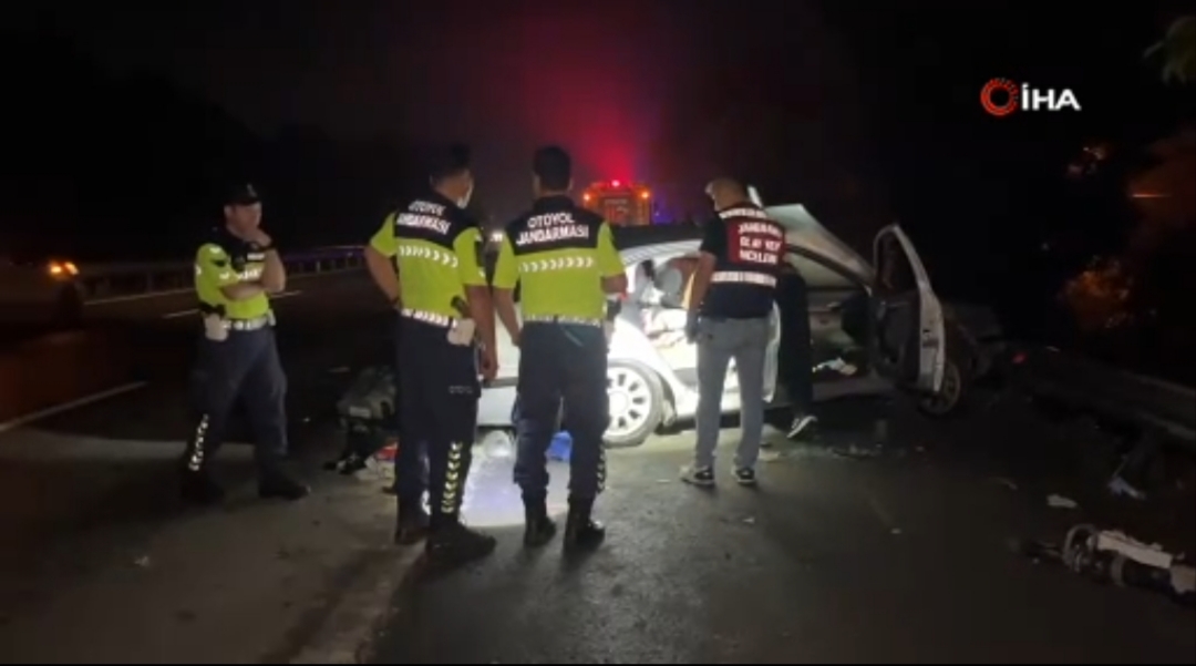 TEM Otoyolu'nun Kocaeli geçişinde arızalandığı için emniyet şeridine park edilen
