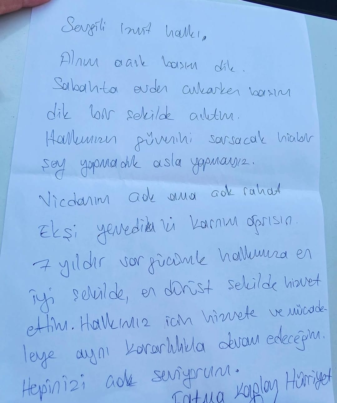 Fatma Kaplan Hürriyet'ten İzmitlilere mektup