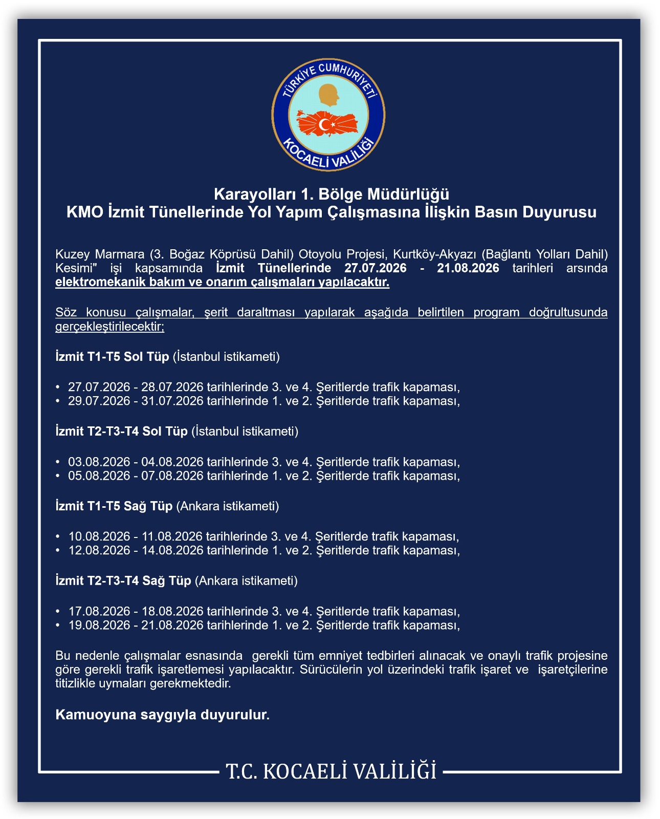 Kuzey Marmara Otoyolu'nda şerit daraltılacak!