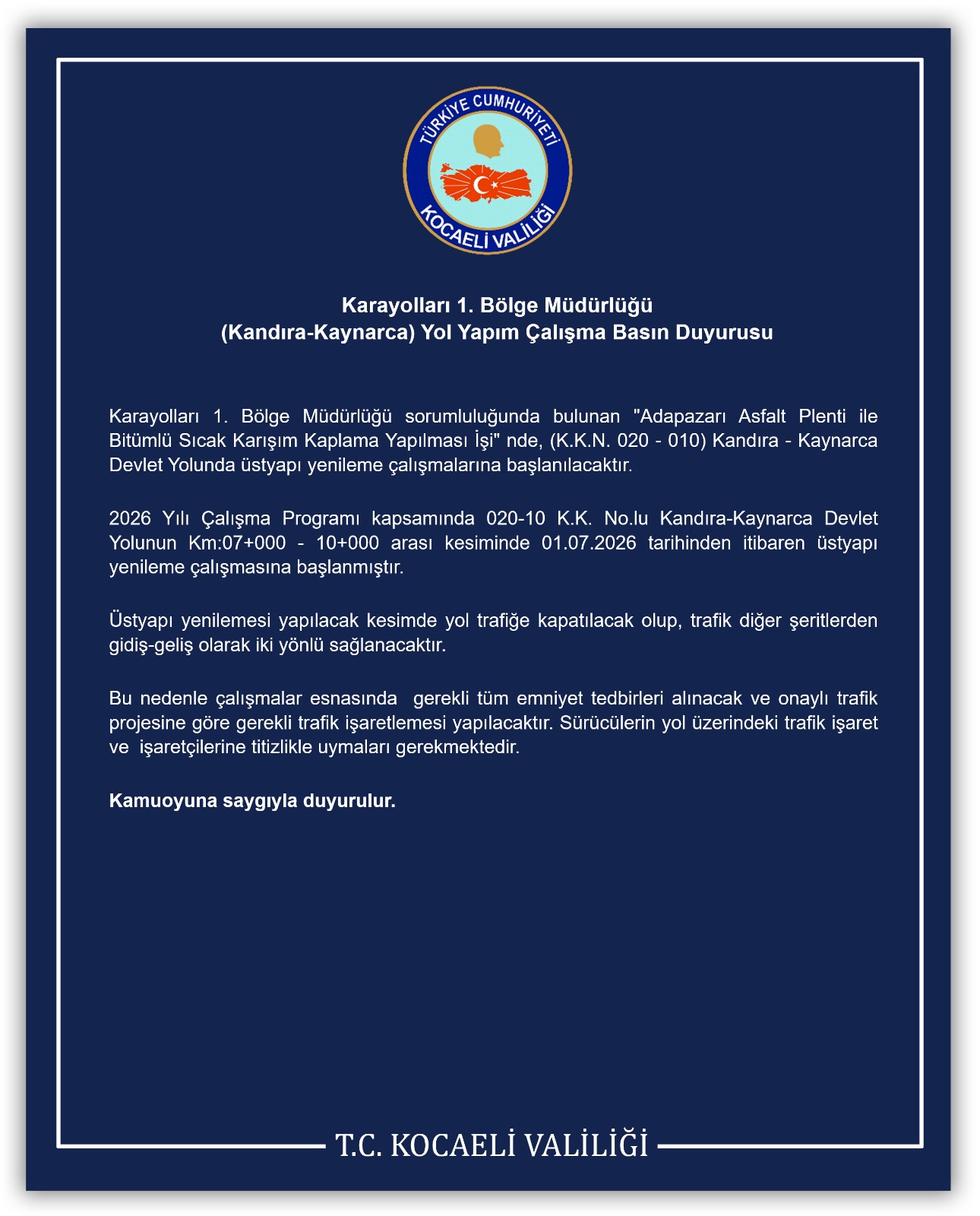 Kocaeli dikkat! O yol trafiğe kapatıldı