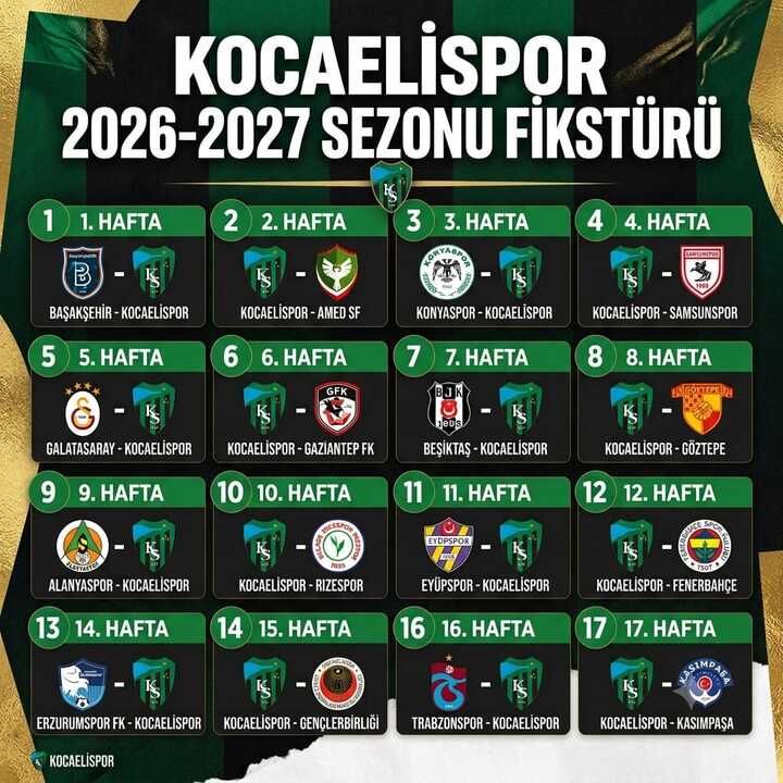 Kocaelispor'un 2026-2027 Süper Lig fikstürü belli oldu