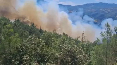 Balıkesir'in Sındırgı ilçesinde bir süt kamyonundaki yangının ormana sirayet etmesiyle
