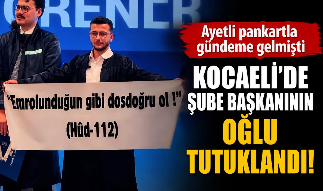Yeditepe Üniversitesi Hukuk Fakültesi mezuniyet töreninde taşıdığı ayet yazılı pankartla