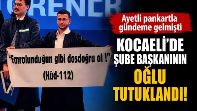 Yeditepe Üniversitesi Hukuk Fakültesi mezuniyet töreninde taşıdığı ayet yazılı pankartla