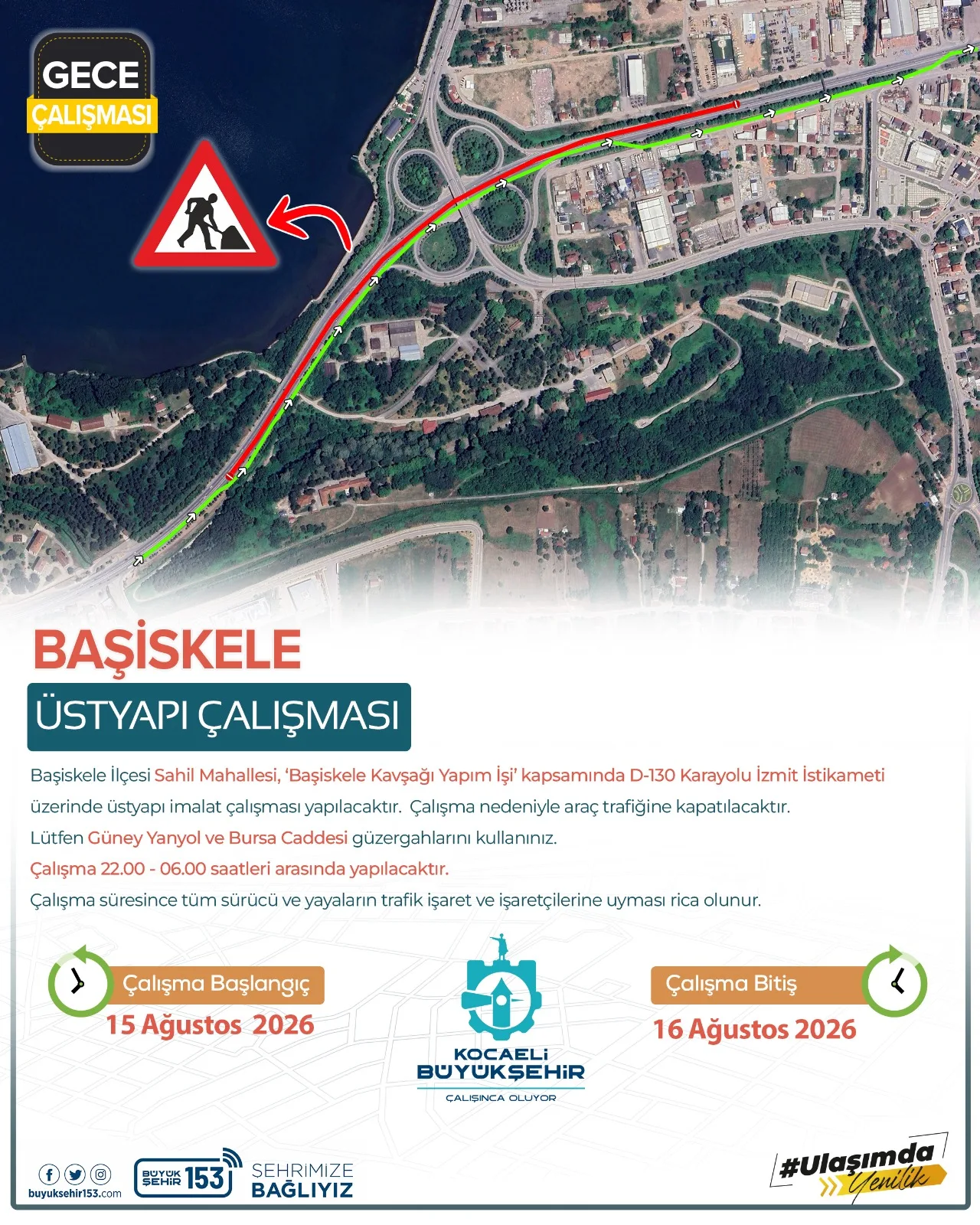 Kocaeli'de o yolda çalışma! Bu gece kapanıyor