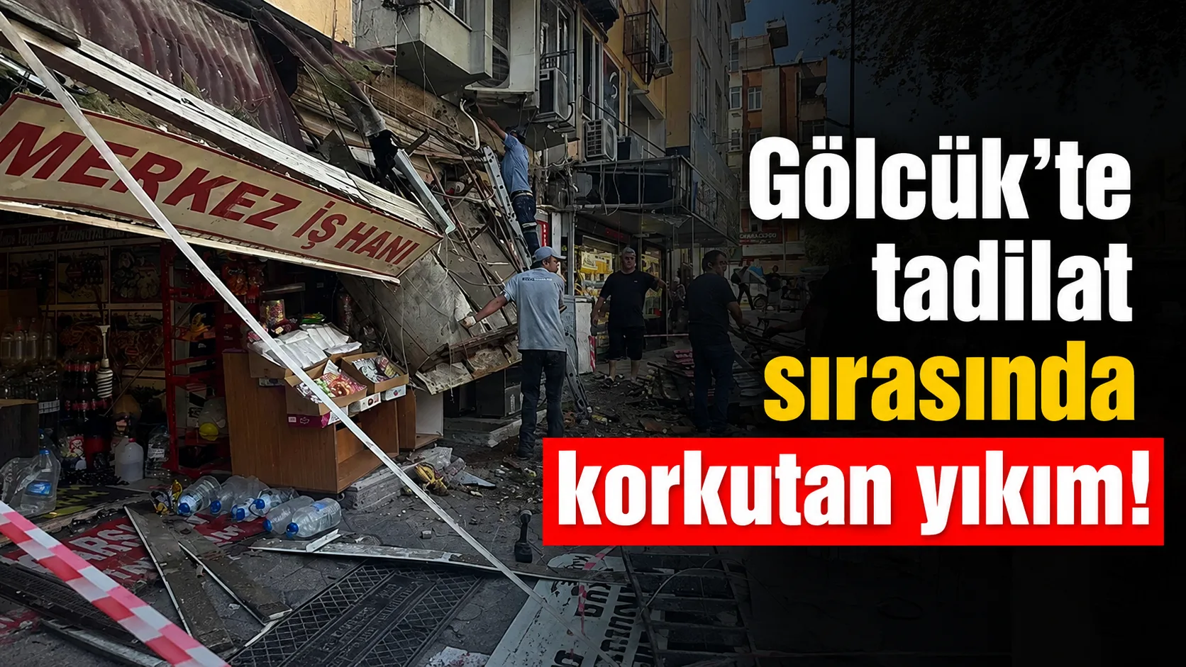 Kocaeli Gölcük’te Merkez İş Hanı’nın dış cephesinde klima tadilatı sırasında