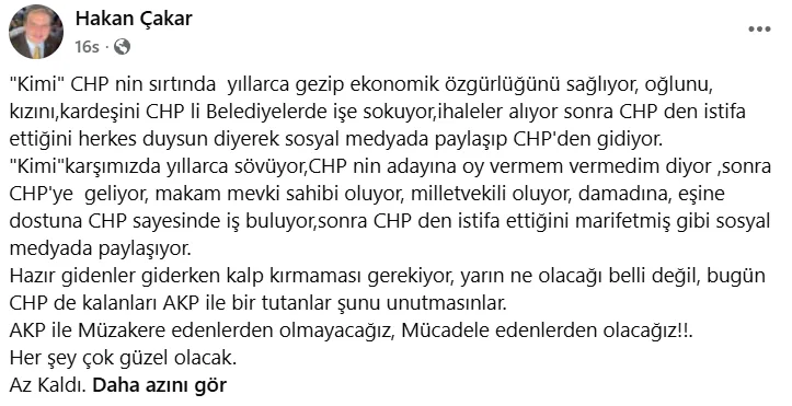Hakan Çakar’dan dikkat çeken CHP paylaşımı: “Mücadele Edenlerden Olacağız”