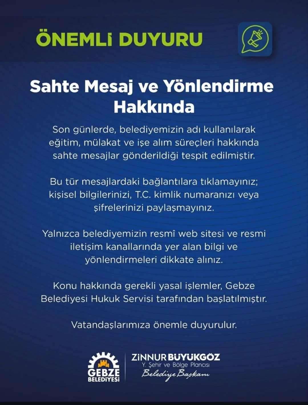 Gebze Belediyesi'nden son dakika uyarısı: Sakın o mesajlara tıklamayın!
